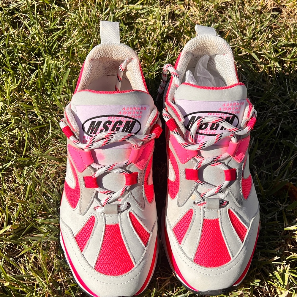 MSGM White and Hot Pink Women's Chunky Sneakers